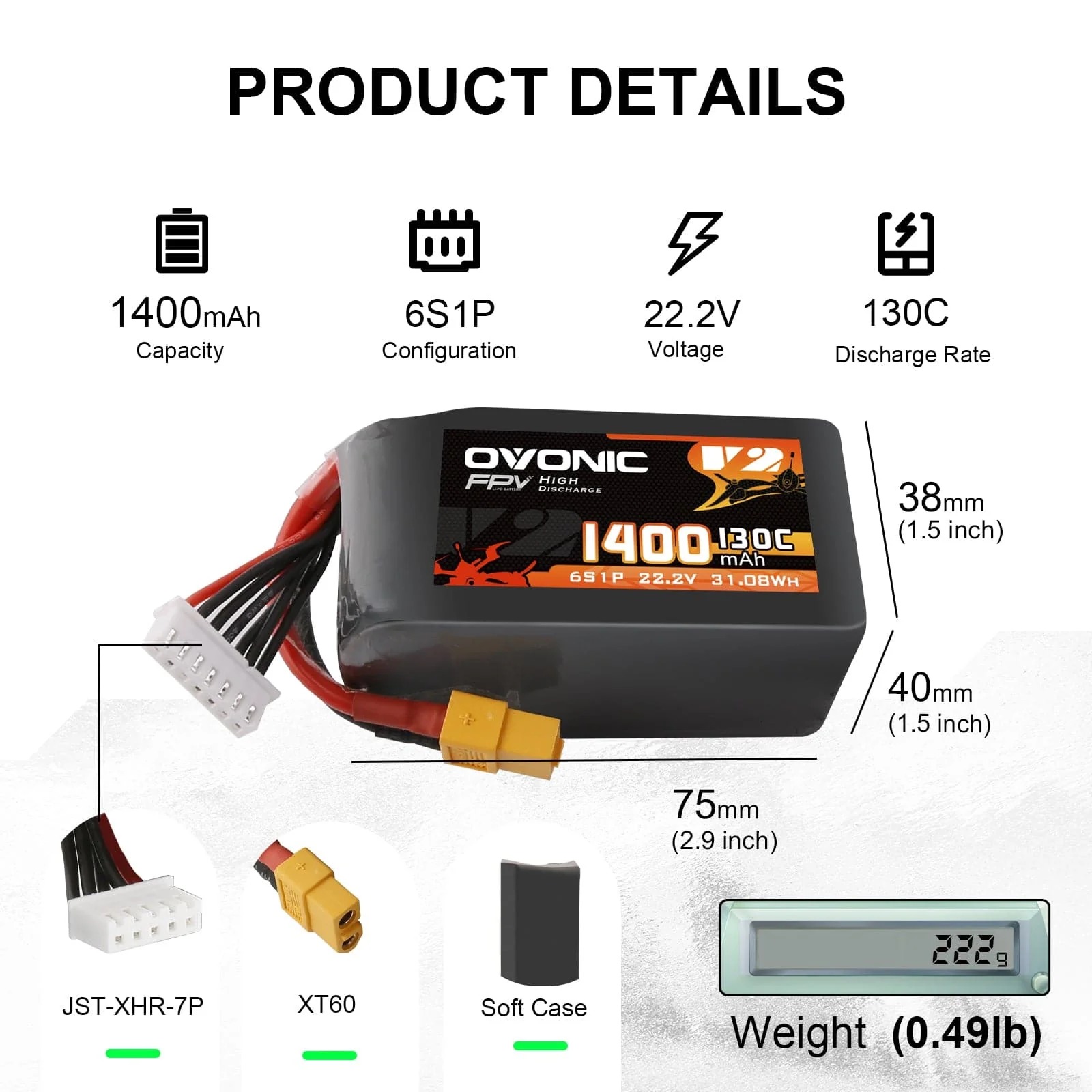 Drone Battery Bag - Ovonic 6S 1400mAh 130C LiPo Pil
